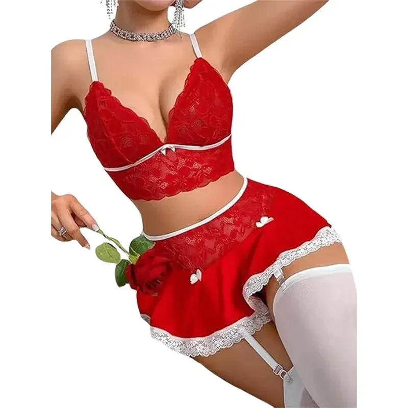 Lingerie Temptation Cosplay Uniform Transparent Bra And Panty Garter Underwear Set Dress Sexy Outfit Costumes Nightgowns Thong