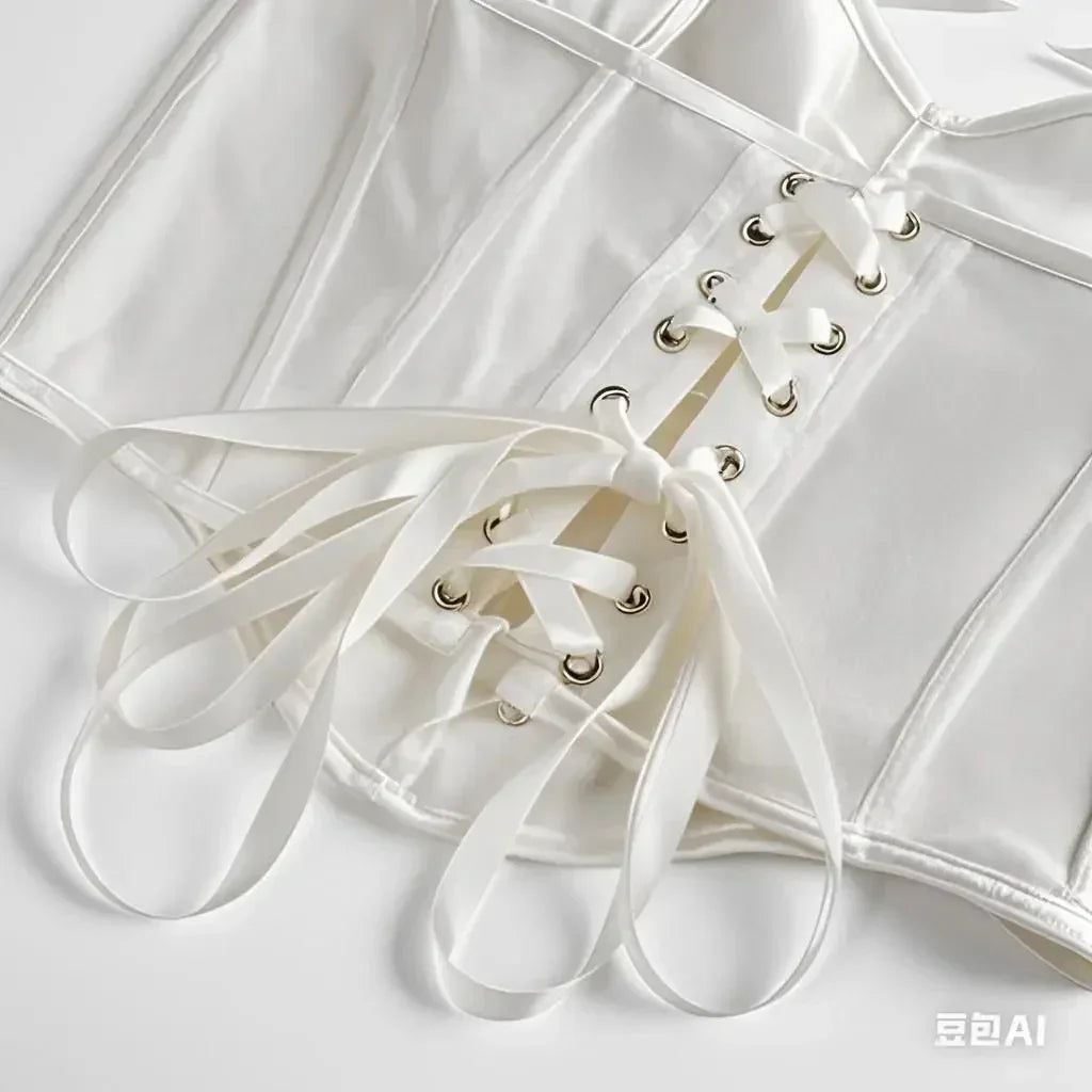 Elegant White Solid Satin Bow Strap Sexy Overbust Bridal Corset Crop Top XXL Victorian Gothic Wedding Bustier Lingerie For Women