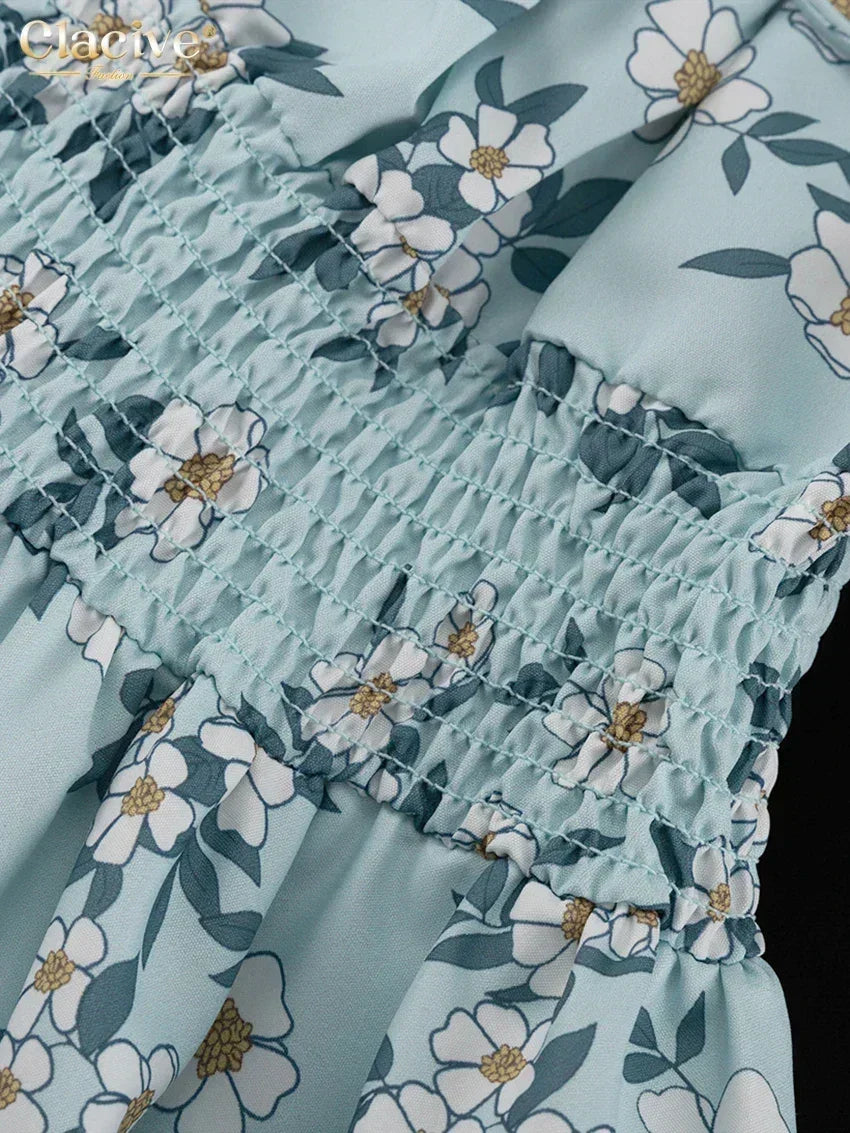 Clacive Summer Slim Print Women's Dress Fashion Slash Neck Short Sleeve Mini Dresses Elegant High Waist Patchwork Female Dress