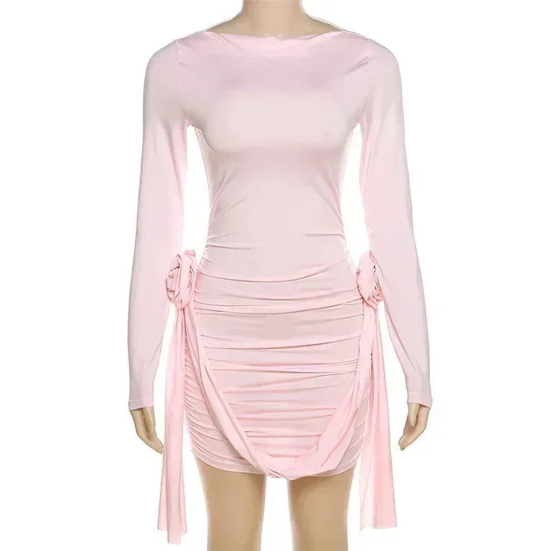 Trendix Long Sleeve Elegant Dress Women Summer Slim Floral Patchwork Mini Dresses Ladies Solid High Street Trendy Vacation Dress