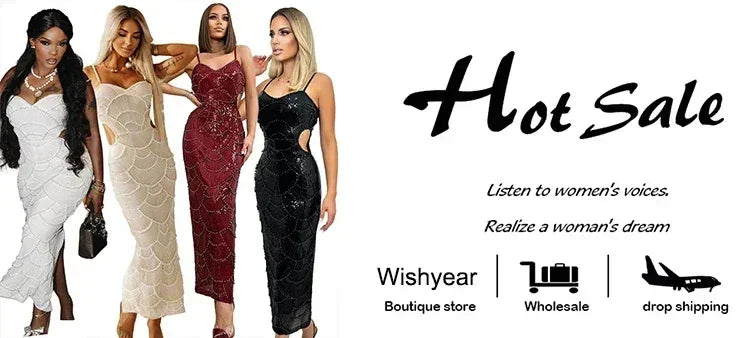 New Sequin Hollow Out Spaghetti Strap Backless Mermaid Long Dresses Women Elegant Celebrity Party Evening Wedding Bodycon Gowns