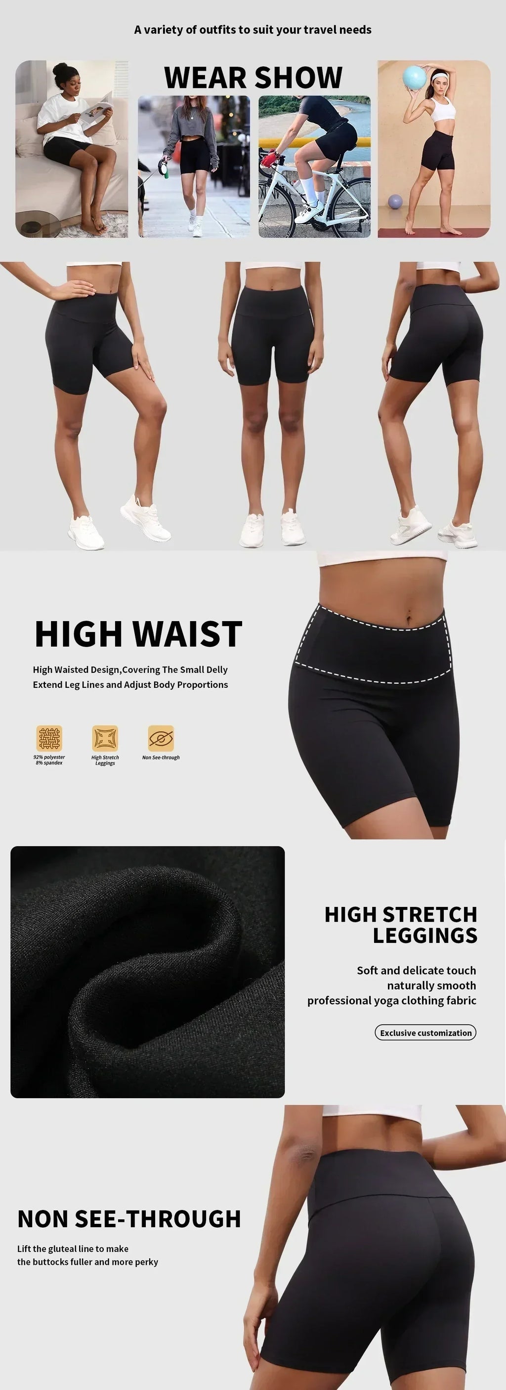 3 Pack Women's High Waisted Biker Shorts Super Soft Tummy Control No See Through Workout Yoga Running Push Up Gym Fitness Shorts