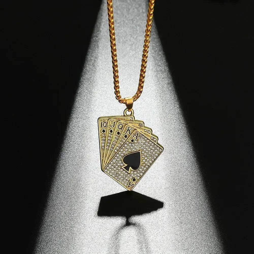 Men Hip Hop Full Rhinestone King Queen Pendants Necklaces Bling Bling Iced Out Cuban Link Chain Hiphop Necklace Men Jewelry Gift