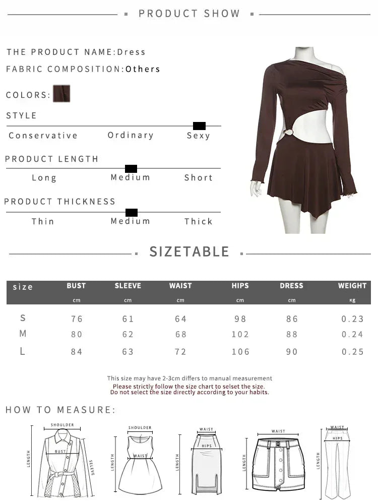 Whatiwear Hollow Waistless Dress Women Skew Collar Off Shoulder Full Sleeve Rings Patchwork Ruched Elegant Fashion Mini Bodycon
