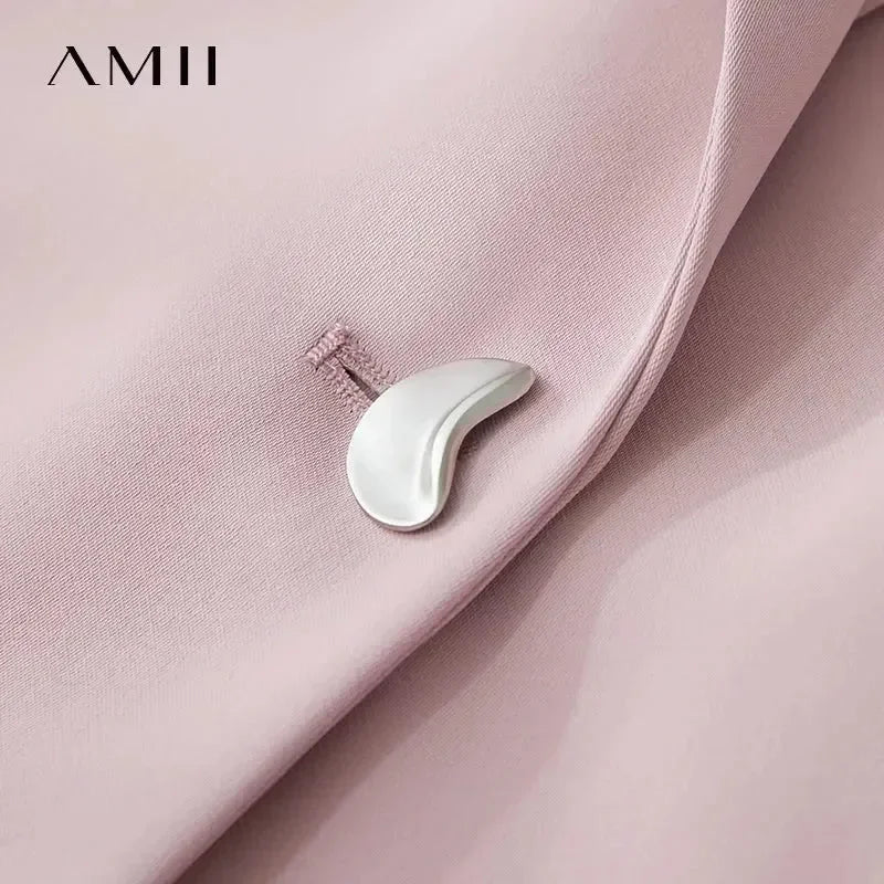 Amii Women's Top Minimalist 2025 Summer New Notched Lapel Contrast Material Patchwork One Button Short Sleeve Blazer 12542081