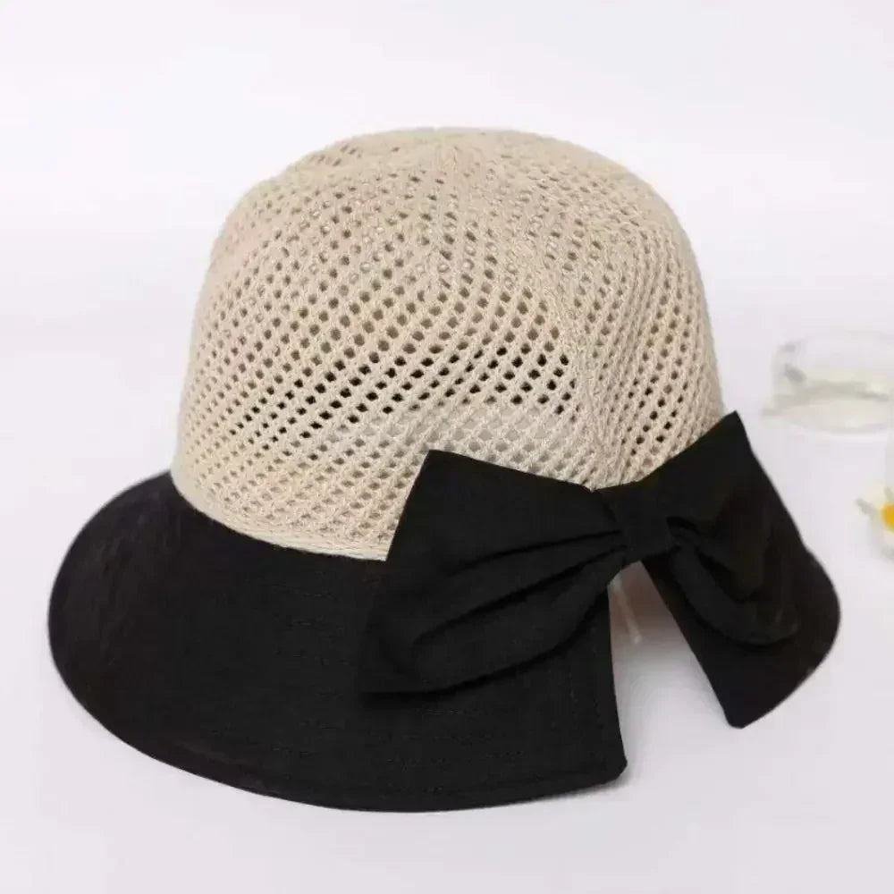 Summer Women Bucket Hat UV Protection Sun Hats Soft Foldable Wide Brim Outdoor Beach Hat Panama Cap Ponytail Cap