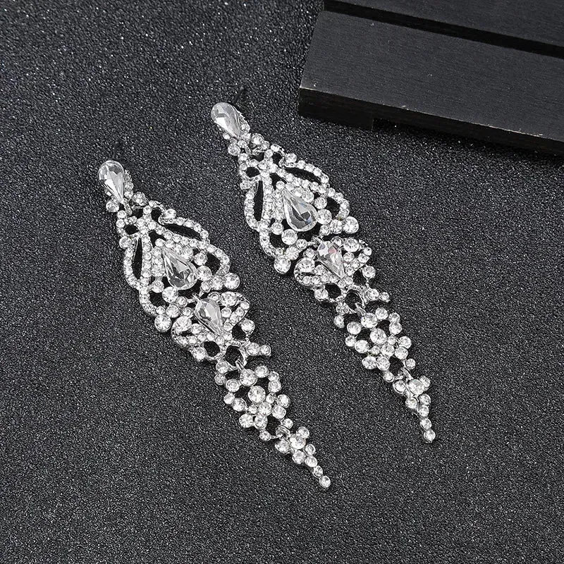 Trend Crystal Drop Earrings – Elegant Long Dangle For Bridal | Femstylo