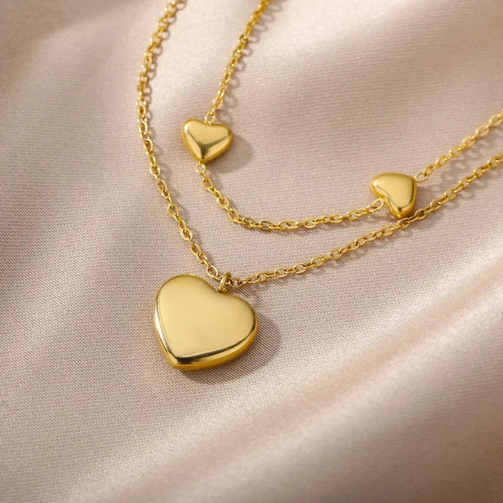 316L Stainless Steel Multilayer Heart Necklace For Women Girls Goth Gold Color Clavicle Chain Charm Choker Jewelry Birthday Gift