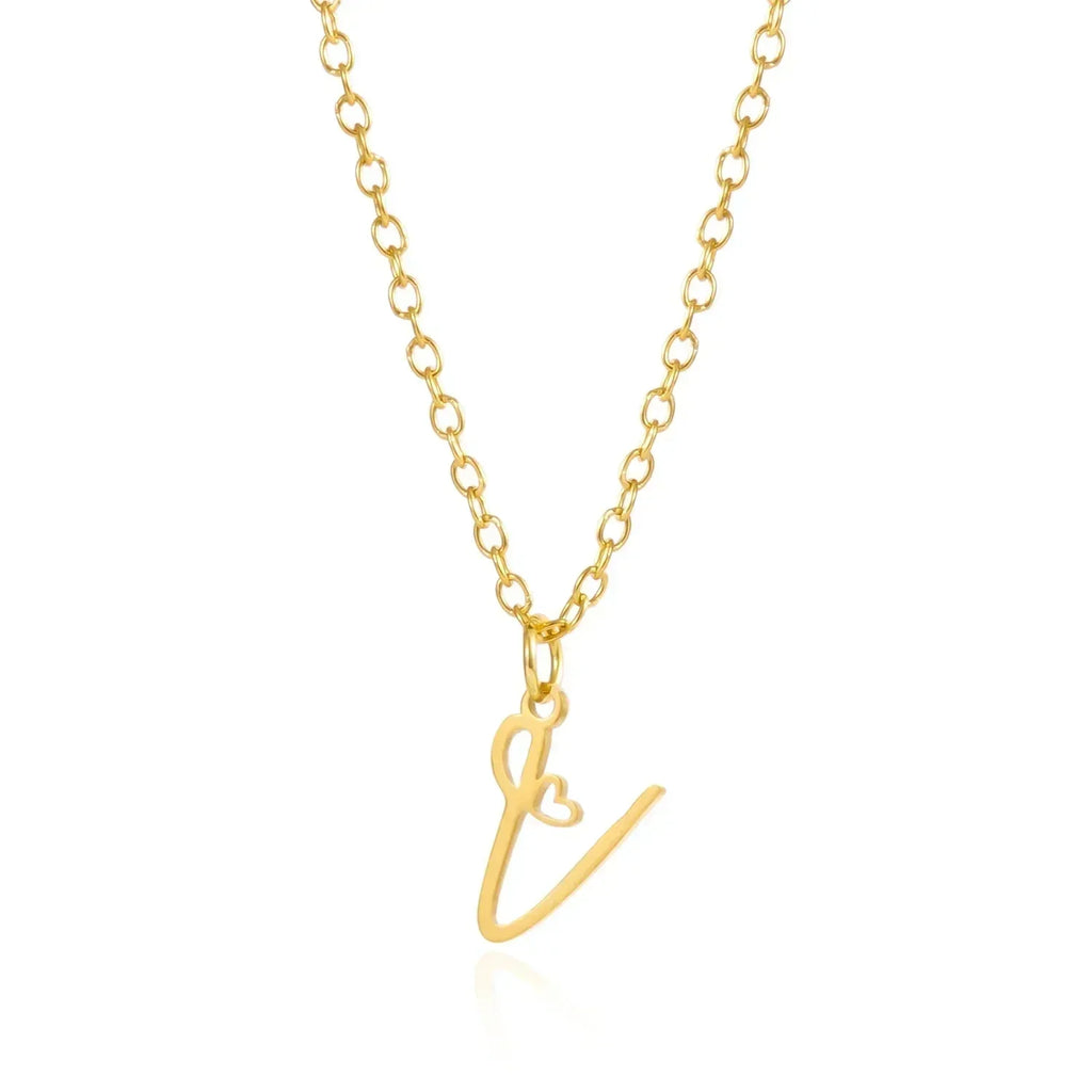 26 Initial Letters Heart Pendant Stainless Steel Necklace for Women Gold Color A-Z Alphabet Choker Chain Birthday Jewelry Gift
