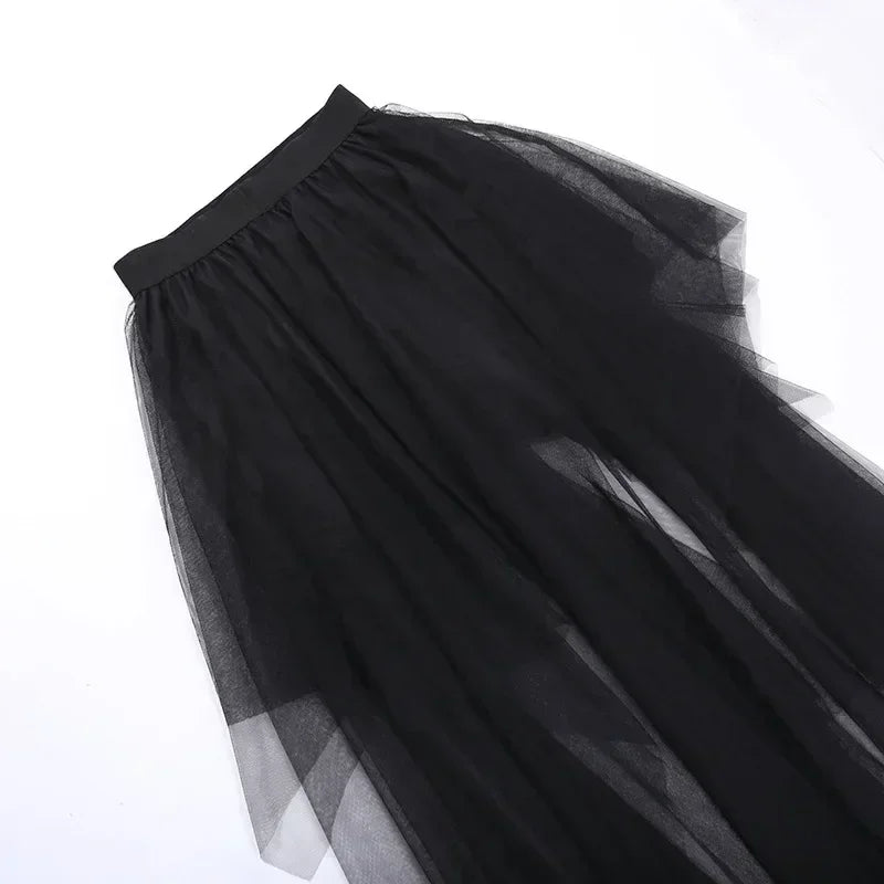 Casual Skirts Punk Sexy Net Yarn High-Waisted Irregular Skirt for Women Summer New European and American Gothic Style Versatile