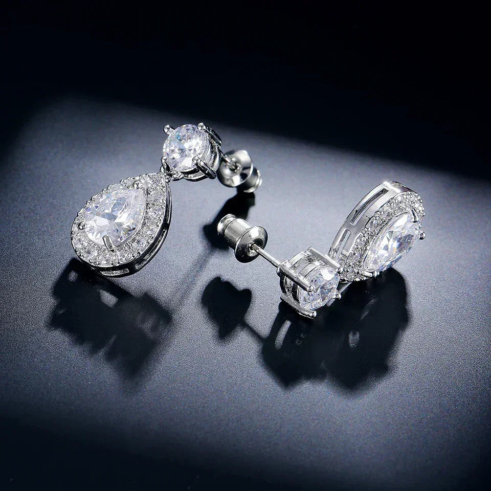 ZAKOL Classic Water Drop Cubic Zircon Bridal Dangle Earrings for Women Girl Trendy CZ Crystal Wedding Engagement Jewelry