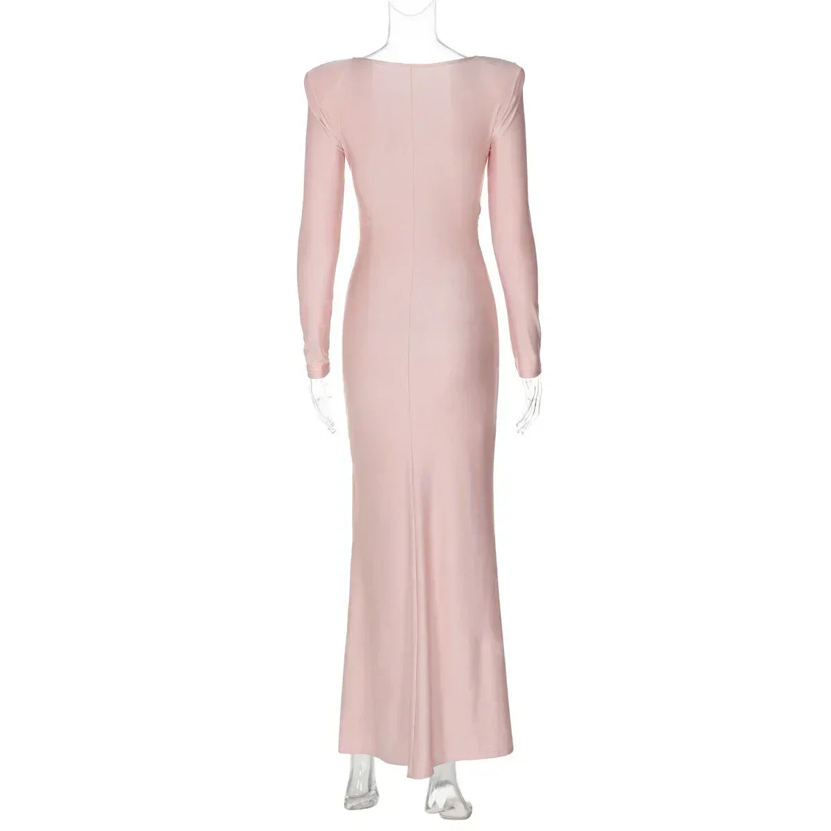 Dulzura Long Sleeves Shoulder Pad Ruched Maxi Dress Solid Elegant Prom Evening Party Long Dress Women’S Autumn Winter Outfit