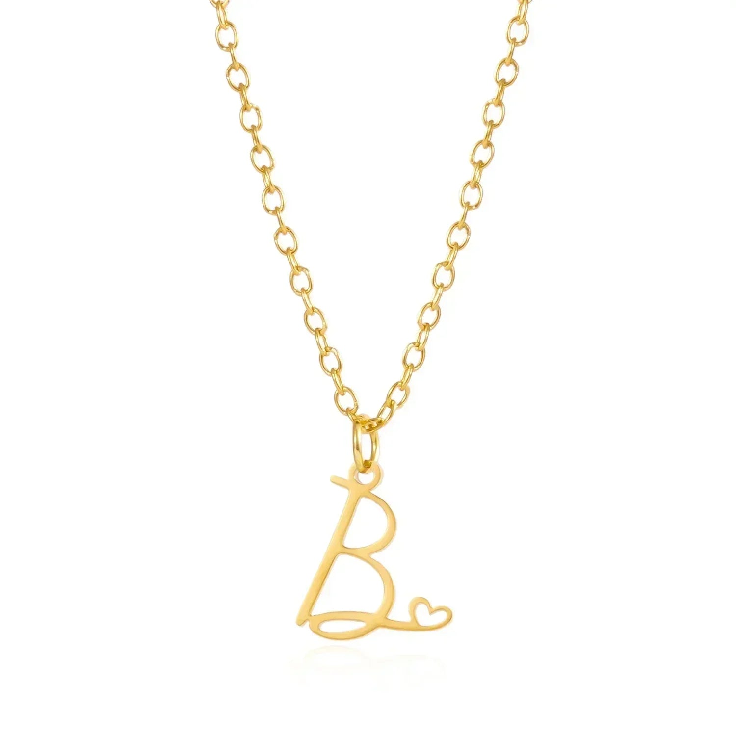 26 Initial Letters Heart Pendant Stainless Steel Necklace for Women Gold Color A-Z Alphabet Choker Chain Birthday Jewelry Gift