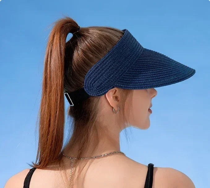 Spring and Summer Women's Outdoor Sunshade  Straw Hat Fashion Empty Top  Duck Tongue Hat Big Brim Cap G37