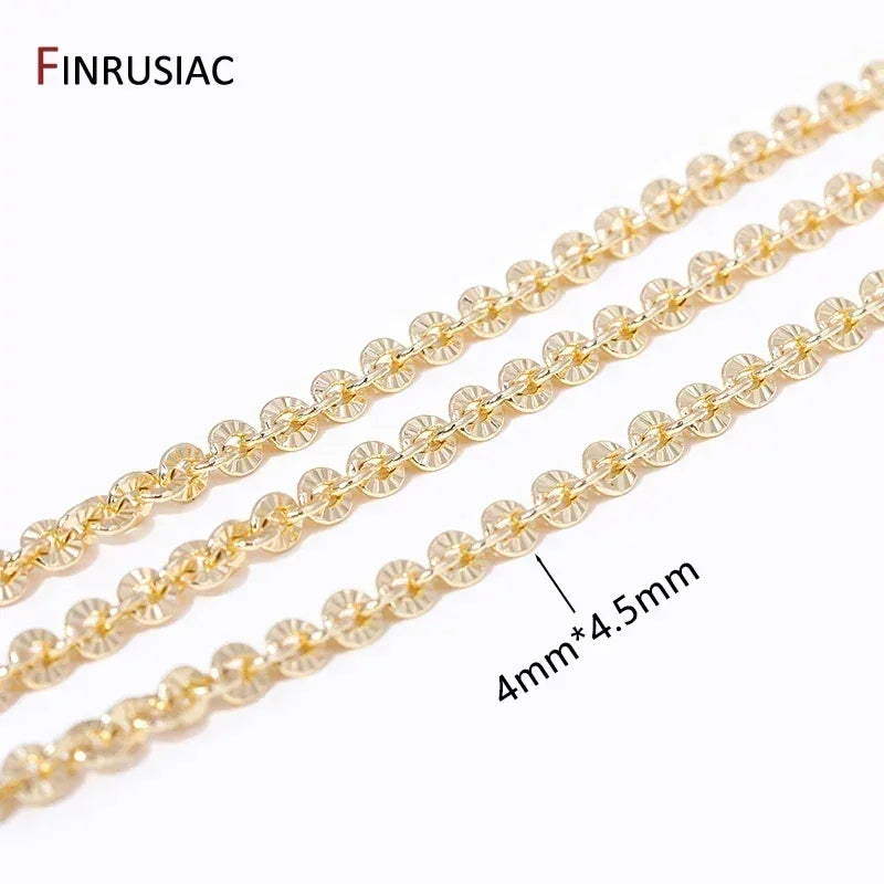 4mm*4.5mm 14K Real Gold Plated Round Textured Chains For Necklace Making, DIY Jewelry Accessories Handmade Crafts Chains