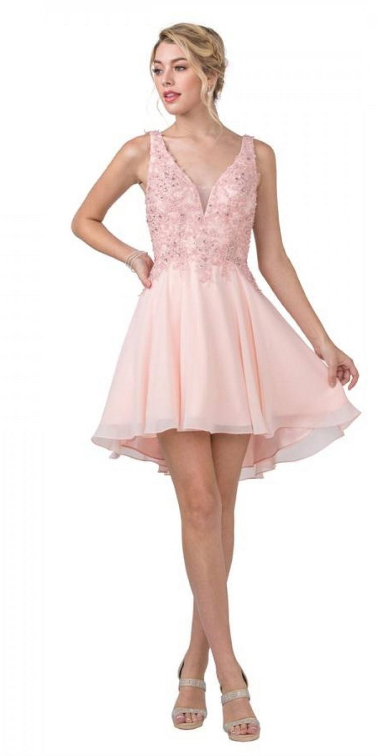 CLEARANCE - Aspeed S2331 Embroidered V-Neck Short A-Line Dress (Size Medium)