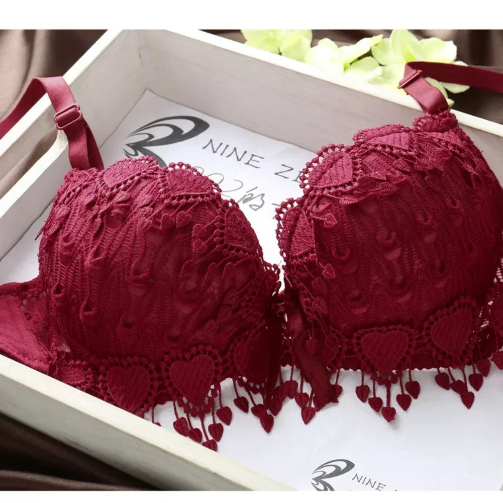 Women Lace Bra Sets Flower Printed Underwear Suit Sexy Lady Ultra-Thin Lingerie Comfortable Push Up Brassiere Outfit