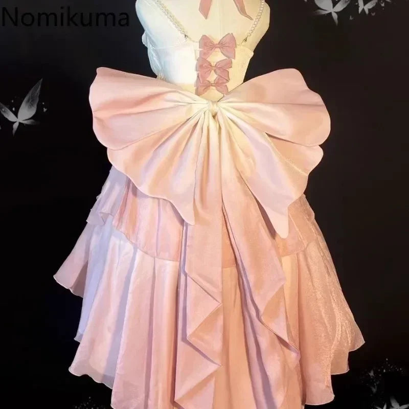 2025 Vestidos De Mujer Sweet Dresses for Women Lolita Style Fashion Japanese Robe Femme Beading Hollow Out 3D Floral Cute Dress