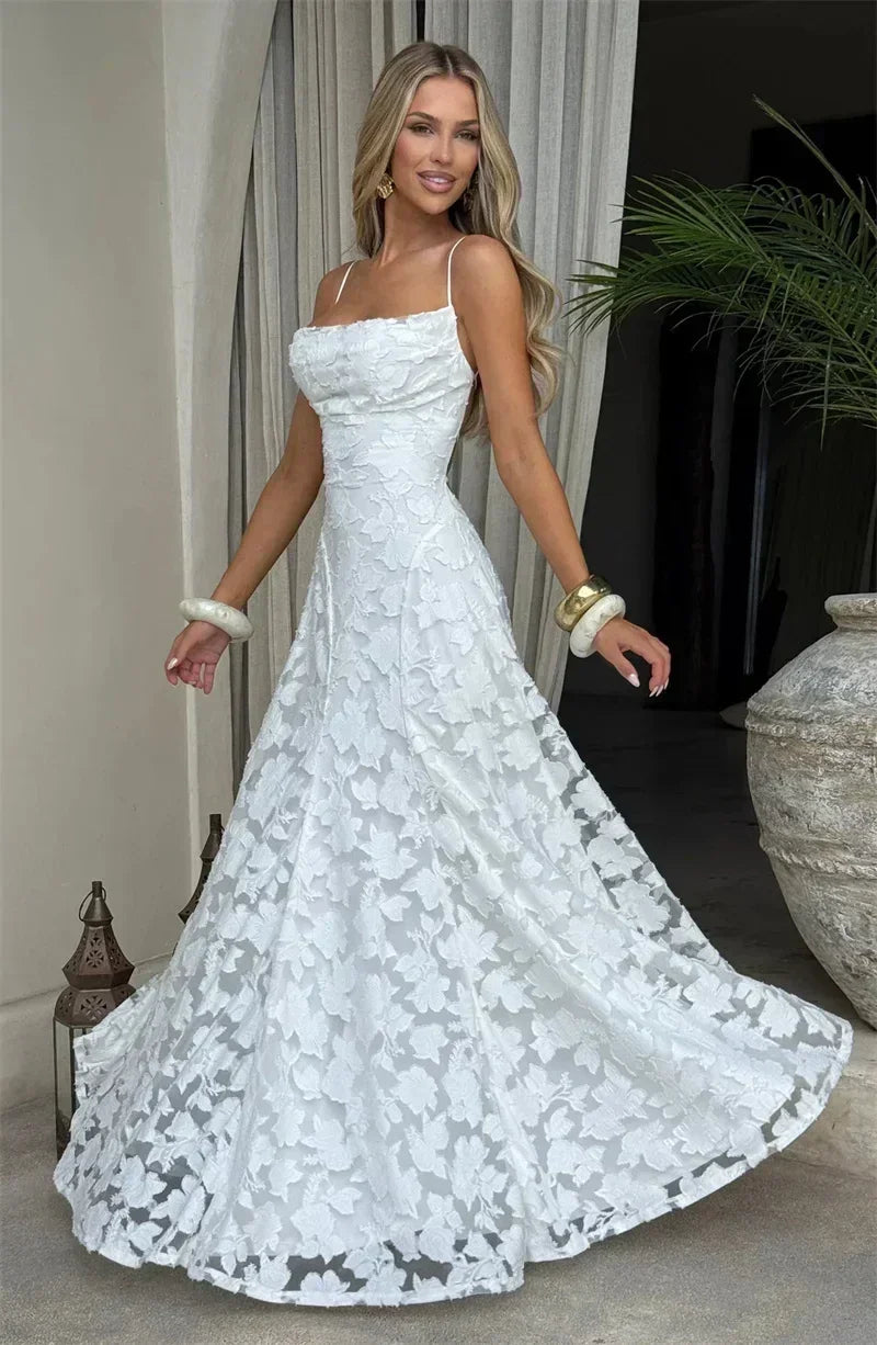 Mozision Spaghetti Strap Backless Sexy Maxi Dress Women Gown Fashion Off-shoulder Sleeveless Lace-up Evening Club Party Dress