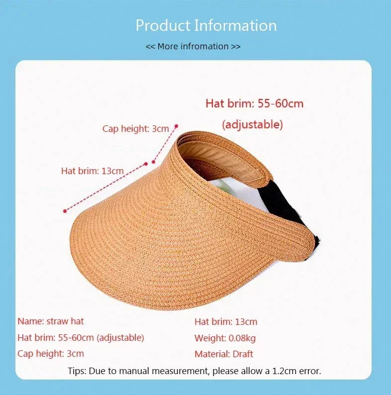 Spring and Summer Women's Outdoor Sunshade  Straw Hat Fashion Empty Top  Duck Tongue Hat Big Brim Cap G37
