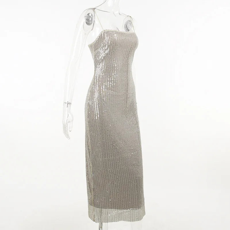 Sleeveless Glitter Sequined Evening Party Club Maxi Dress