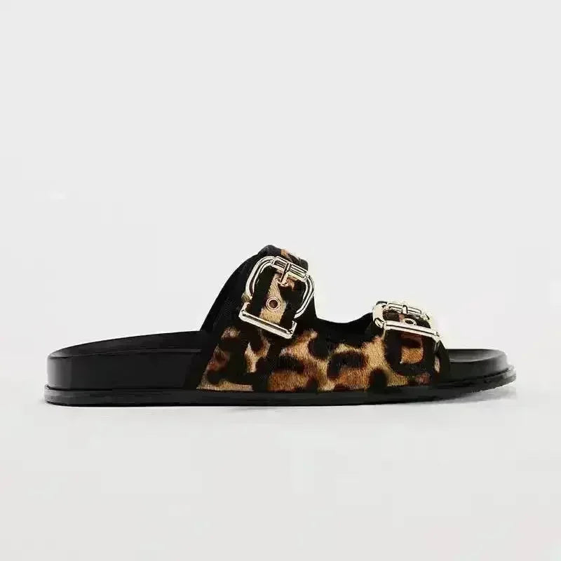 Designer Chic Flat Sandals - Animal Print & Comfort | Femstylo