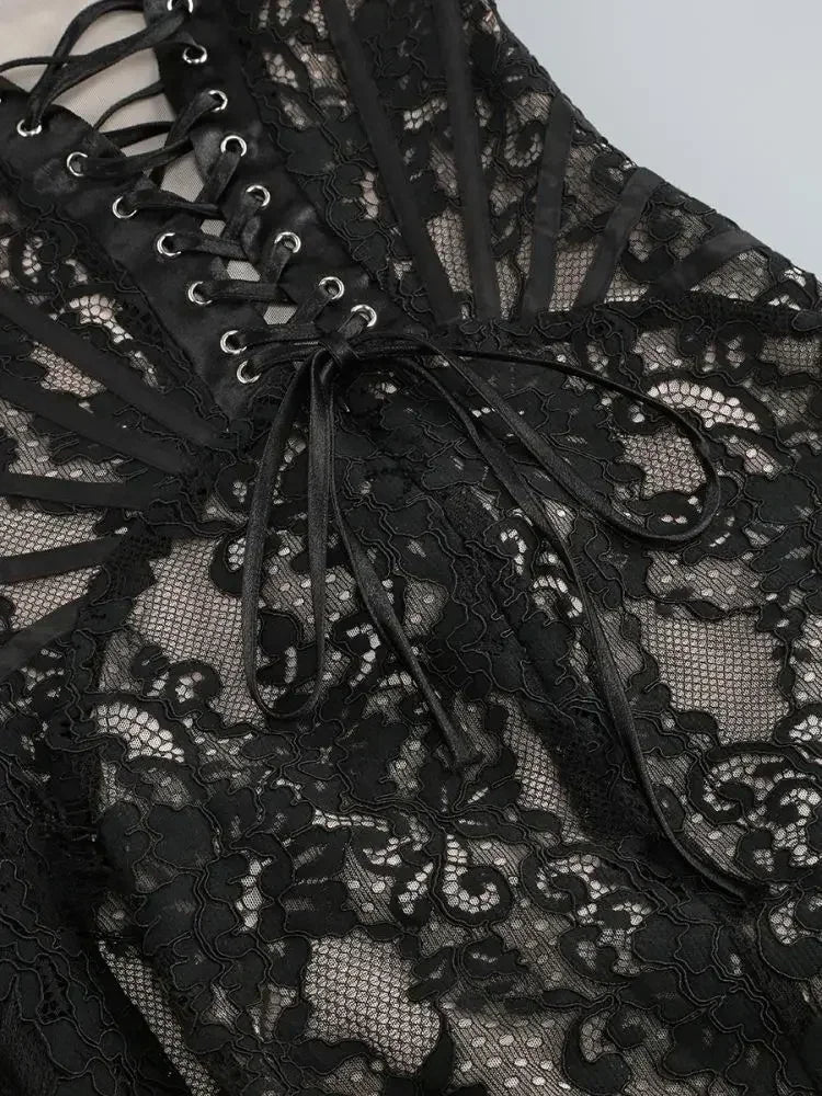TARUXY Sexy Lace See-through Patchwork Corset Dress Female Bodycon Elegant Party MIrrgualr Mini Dress Women Tube Top Dress New