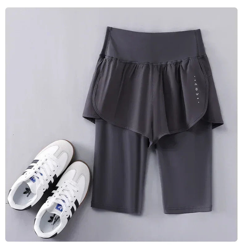 DRUR Yoga Shorts Women Summer Five-Quarter Athletic Shorts Elastic Waist Running Workout Short Leggings For Ladies Sport Shorts
