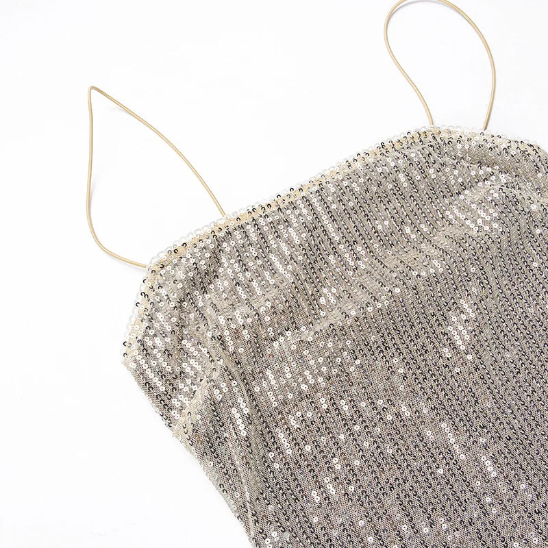 Sleeveless Glitter Sequined Evening Party Club Maxi Dress