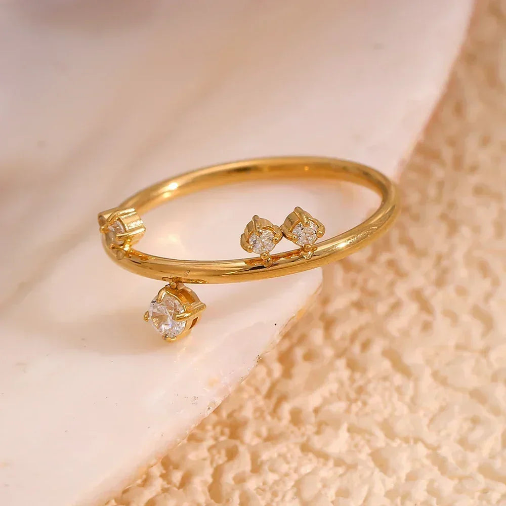E.B.belle New White Rhinestone Crown Ring  Tarnish Free Hypollergenic Stainless Steel Jewelry 18k Gold Plated For Women Girls