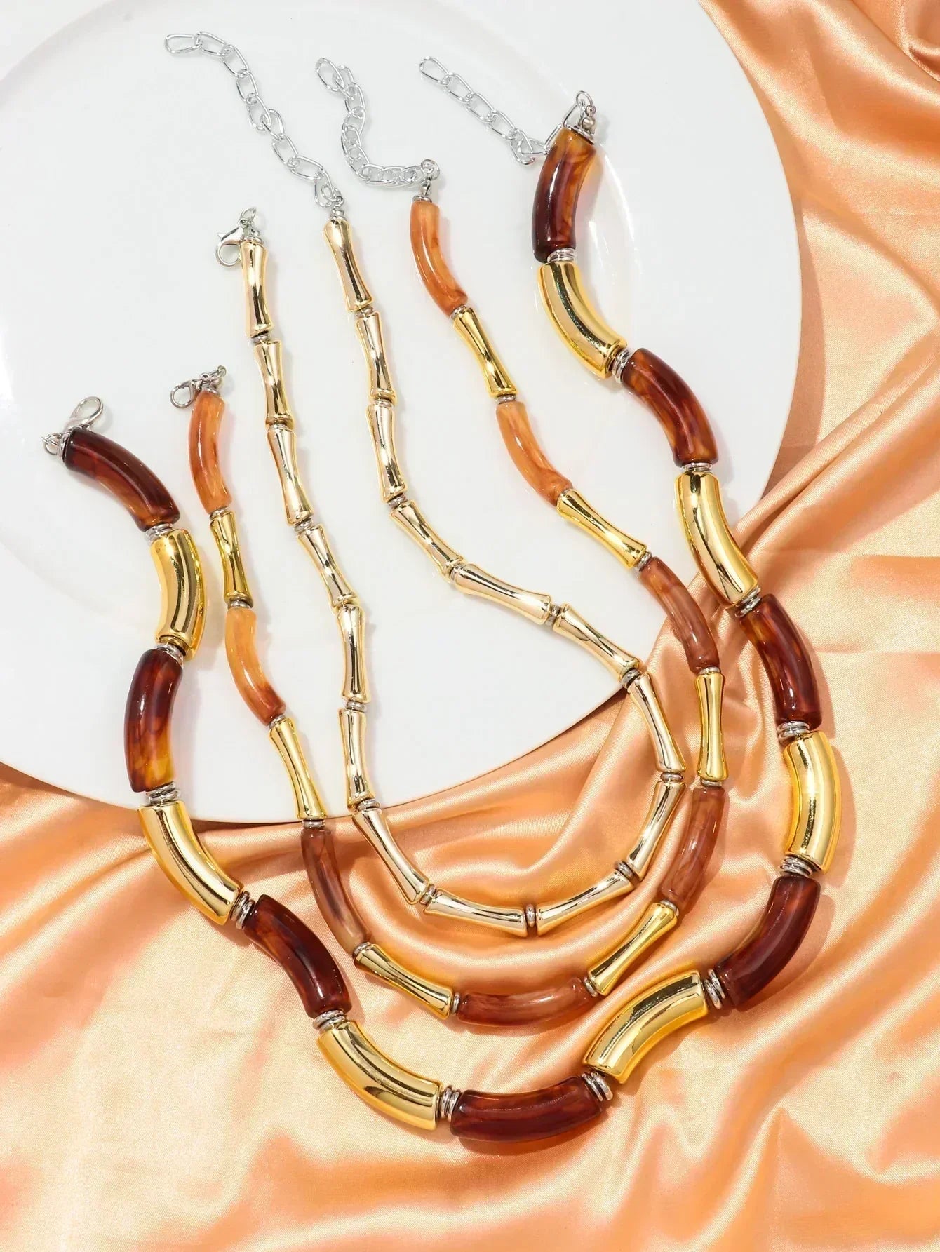 3 pieces/set Bohemian Acrylic Bamboo Beads Choker Necklace Set for Women Chunky Tube Necklaces 2024 Accessories Jewelry