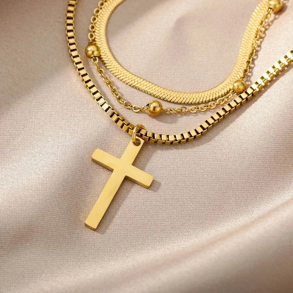 316L Stainless Steel Multilayer Heart Necklace For Women Girls Goth Gold Color Clavicle Chain Charm Choker Jewelry Birthday Gift