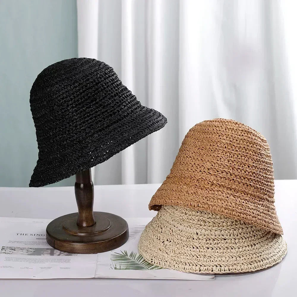 2022 sun protection women's beach hat Bucket hat women's cap 2022 Balaclava rafia sun hat visor hat straw hat panama for girls