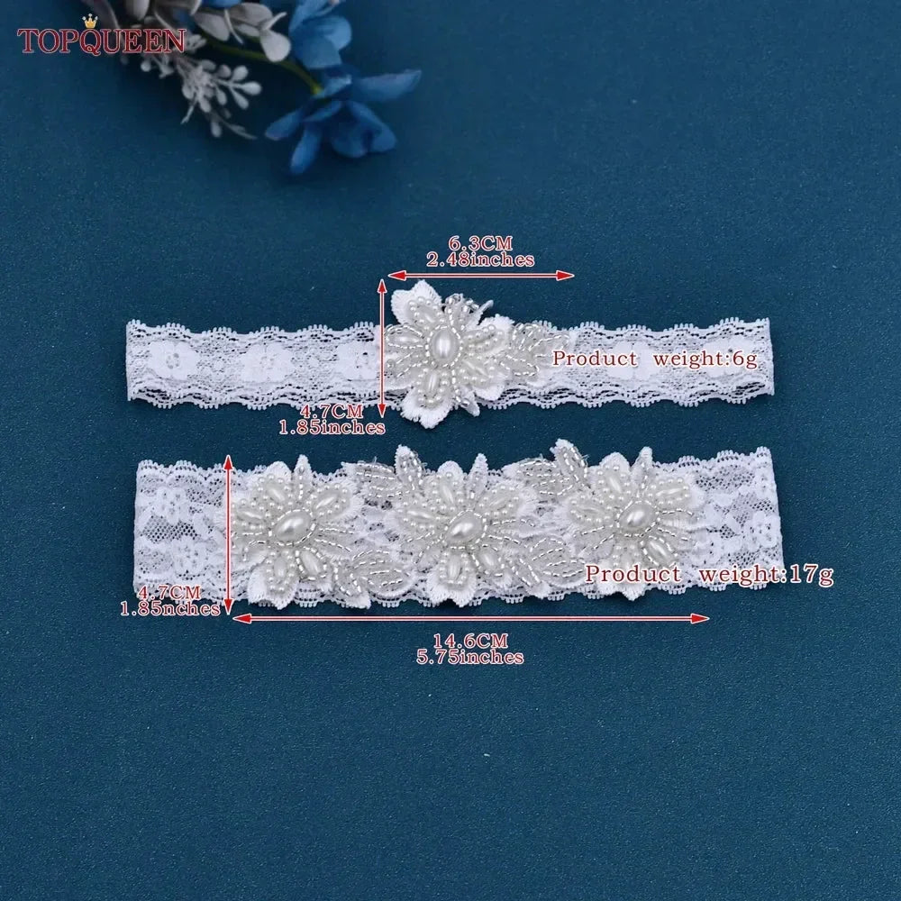 TOPQUEEN ST40 Sexy Lace Flower Thigh Ring Crystal Beaded Pearls Wedding Garter Belt  Bridal Cosplay Fashion Stocking Ring