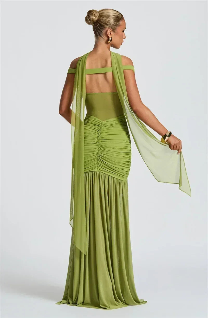 Mozision Off-shoulder Backless Sexy Maxi Dress Women Gown Halter Sleeveless Backless Thigh High Split Club Party Long Dress
