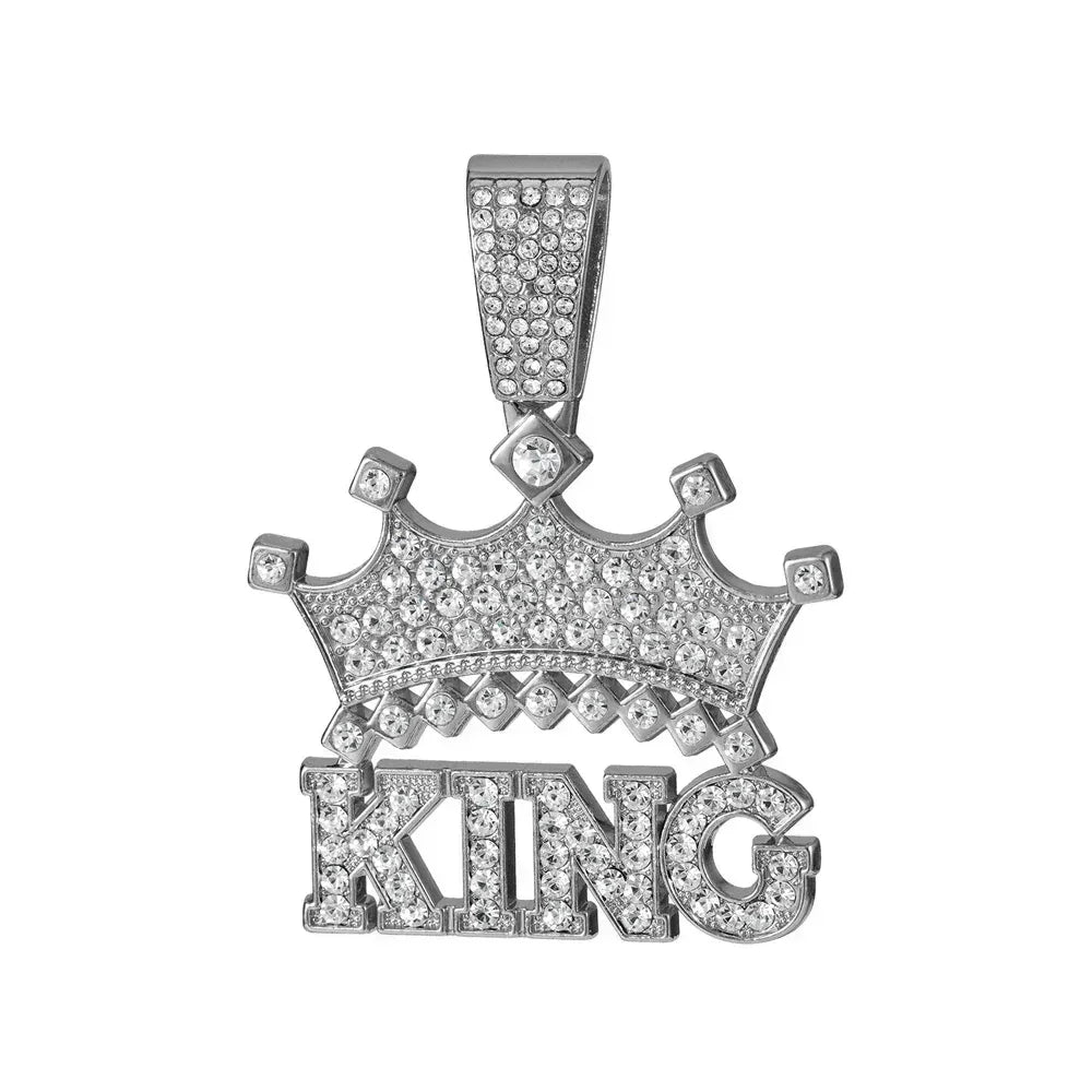 Men Hip Hop Crown with King Pendant Necklace with 13mm Crystal Cuban Chain HipHop Iced Out Bling Necklaces Fashion Charm Jewelry