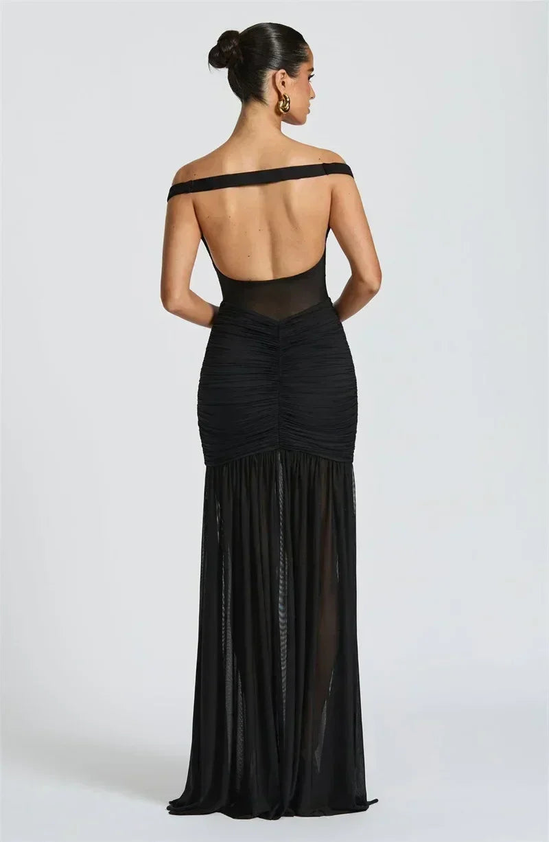 Mozision Off-shoulder Backless Sexy Maxi Dress Women Gown Halter Sleeveless Backless Thigh High Split Club Party Long Dress