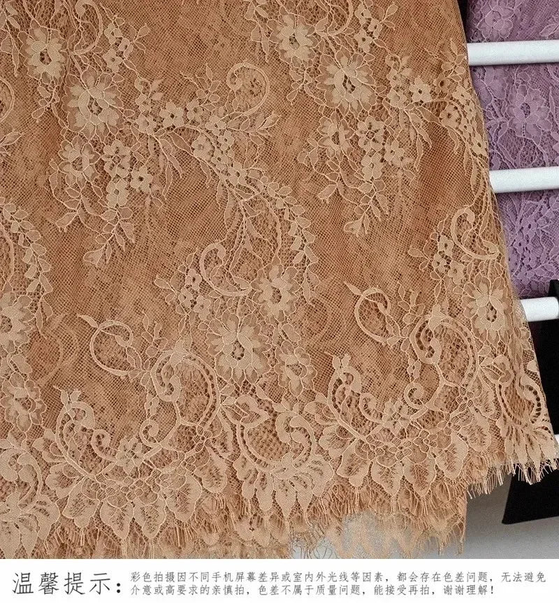3Meters/lot Off White French Chantilly Lace Fabric , Eyelash Embroidery Lace Craft Bridal Veil Lace Accessory 150cm Width
