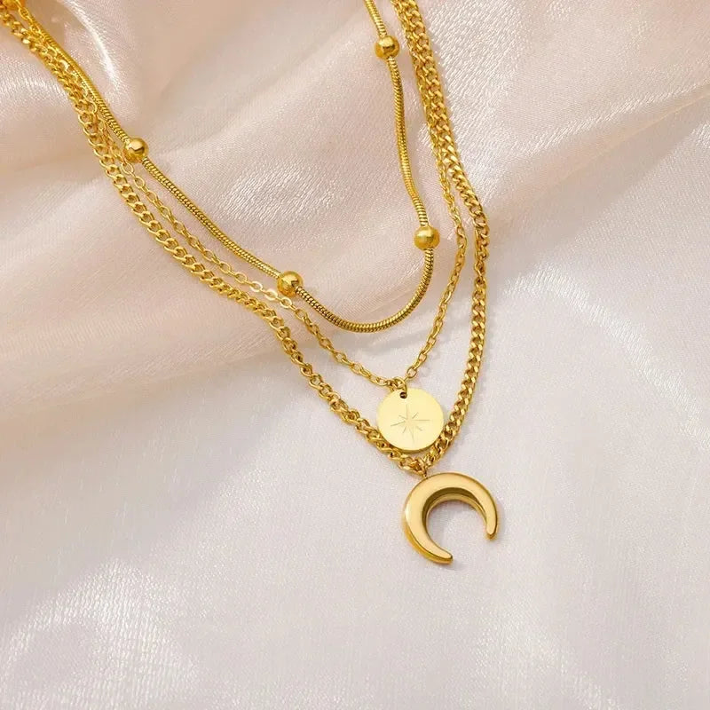 316L Stainless Steel Multilayer Heart Necklace For Women Girls Goth Gold Color Clavicle Chain Charm Choker Jewelry Birthday Gift