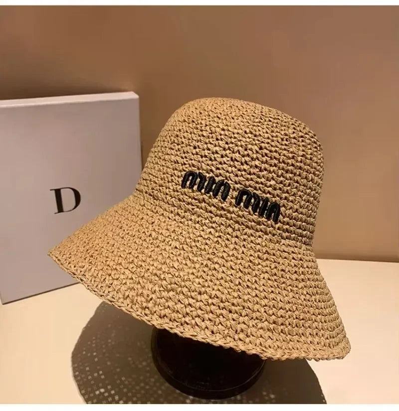 2025 Letter Sun Hat for Women Straw Beach Hats Women Large Wide Brim  Foldable Hat  Fashion Designer Outdoor Korean Bucket Hat