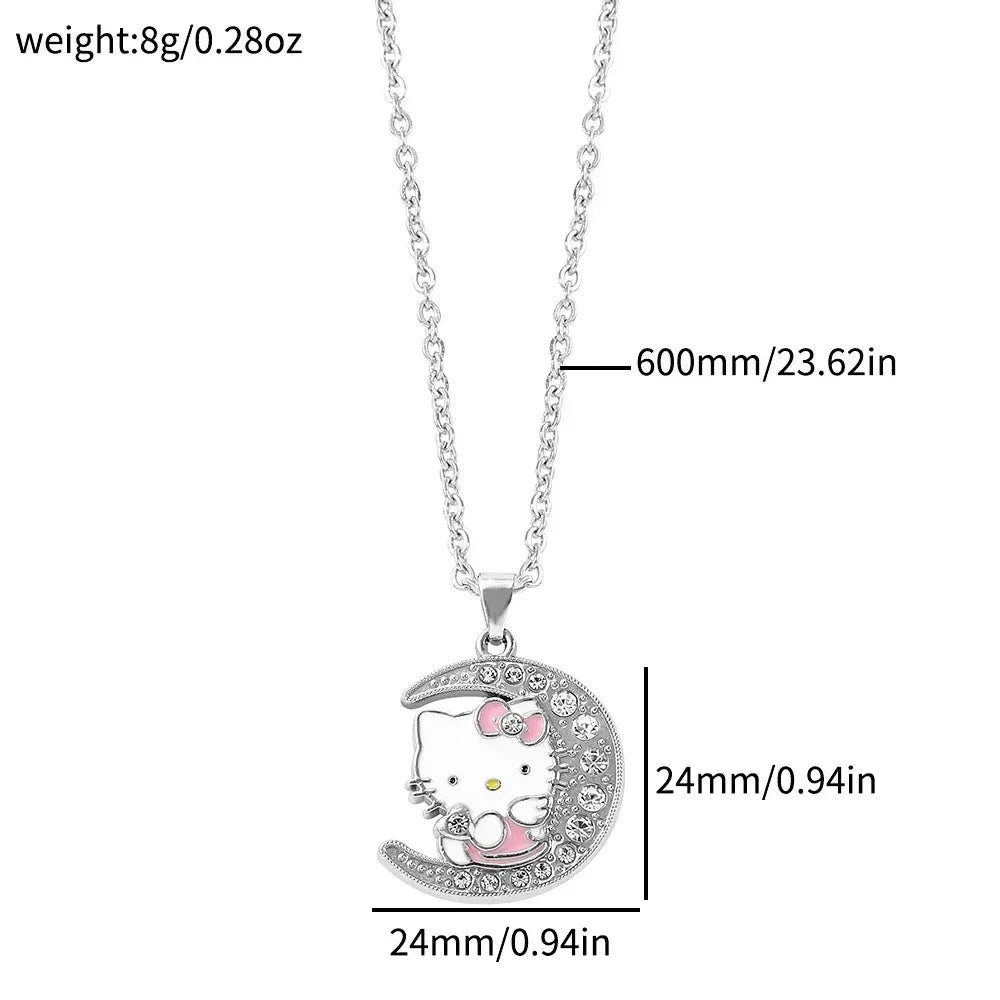 2pcs/set fashion exquisite cartoon cute hello Kitty trendy inlaid rhinestone jewelry set, suitable for daily wear, suitable as a