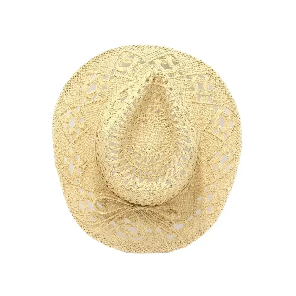 Summer Outdoor Men Women Hand-woven Western Cowboy Straw Hats Wide Brim Breathable Beach Jazz Cap Sun Protection Hat