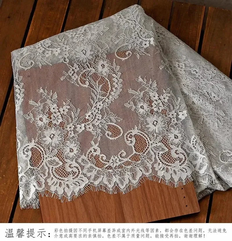 3Meters/lot Off White French Chantilly Lace Fabric , Eyelash Embroidery Lace Craft Bridal Veil Lace Accessory 150cm Width