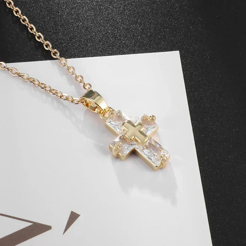 Delicate Crystal Cross Pendant Women Girls Necklace Elegant Party Wedding Jewelry Catholic Amulet Gift