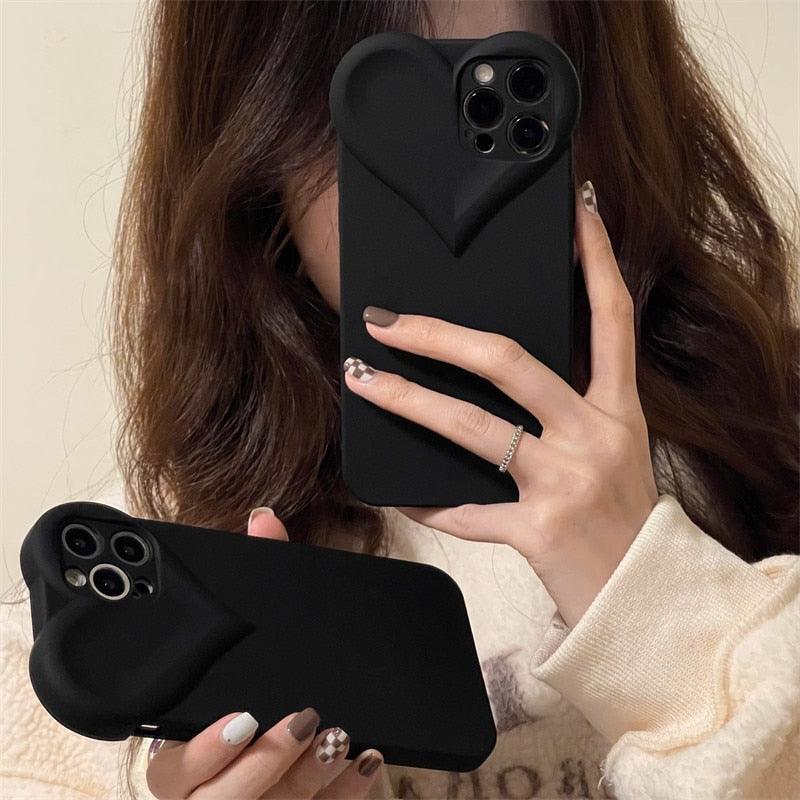 Fashion Cool Black Love Heart Phone Case For iPhone 14 13 Pro Max 12 11 XR XS Dustproof Soft Shockproof Back Cover  Luxury Soft Back Cover Raised Full Camera Protection Bumper Silicone Shockproof Phone Case