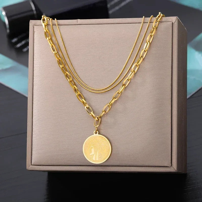 316L Stainless Steel Multilayer Heart Necklace For Women Girls Goth Gold Color Clavicle Chain Charm Choker Jewelry Birthday Gift
