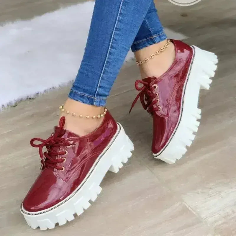 Platform Oxford Shoes - Thick Heel & Pink/Red/Black | Femstylo