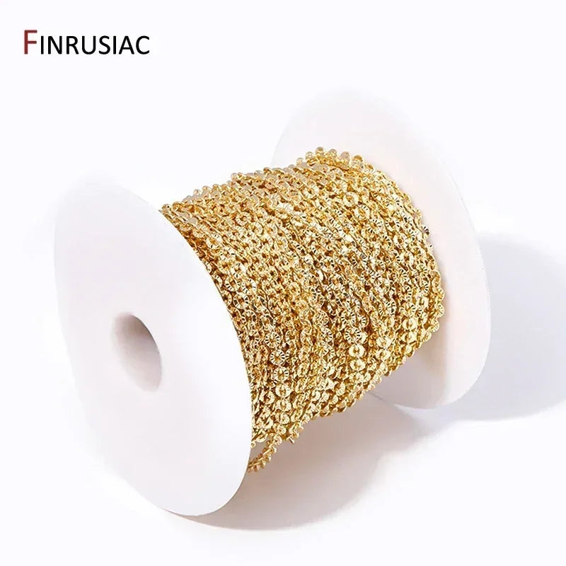4mm*4.5mm 14K Real Gold Plated Round Textured Chains For Necklace Making, DIY Jewelry Accessories Handmade Crafts Chains