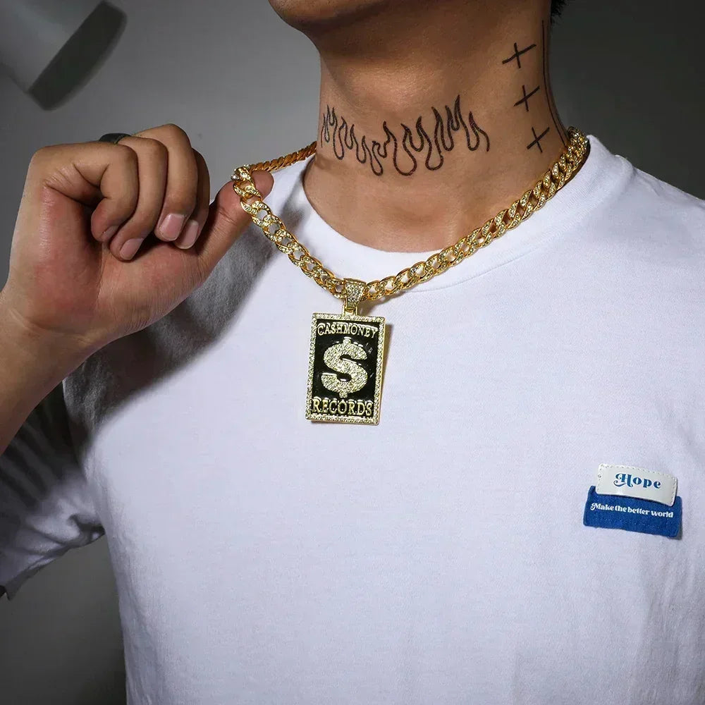Men Hip Hop Full Rhinestone King Queen Pendants Necklaces Bling Bling Iced Out Cuban Link Chain Hiphop Necklace Men Jewelry Gift