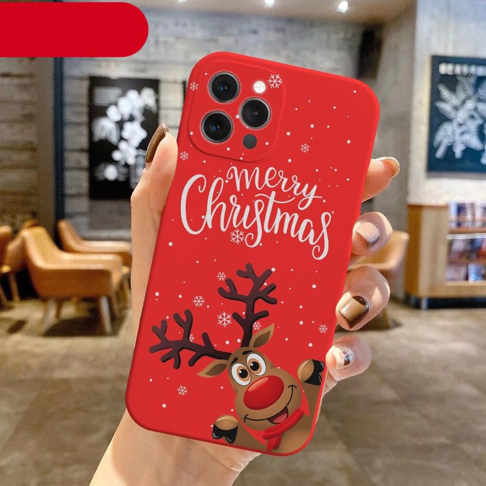 Christmas Pattern Design Red Silicone Phone Cover Anti-Scratch Soft Slim Bumper Shockproof Protective Case Shockproof Phone Case For iPhone 13 14 Pro Max Merry Christmas Candy Silicone Bumper Cover